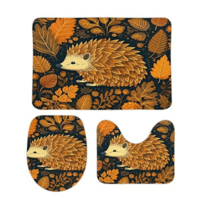 Cute Hedgehog Bathroom Rugs Set 3 Piece Floor Mat & Toilet Cover