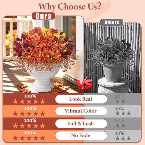Artificial Fall Flowers Bundle 24pcs Outdoor Decor Autumn Flowers with Maple Leaves