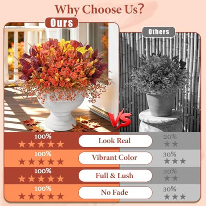 Artificial Fall Flowers Bundle 24pcs Outdoor Decor Autumn Flowers with Maple Leaves