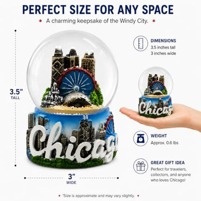 Chicago Cloud Gate Snow Globe with Chicago Skyline and Landmarks – Collectible Winter Decor