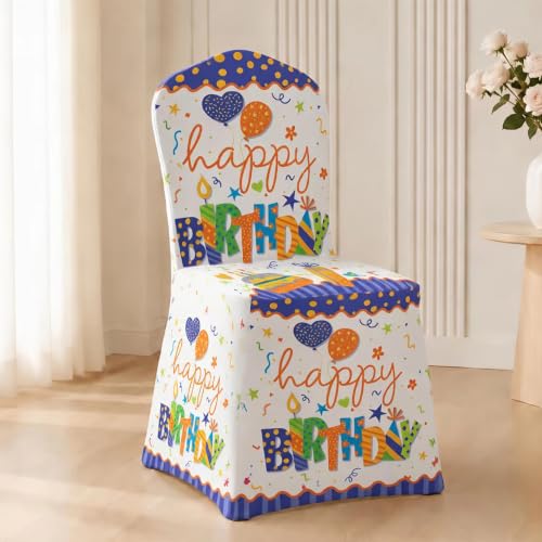 Birthday Chair Covers Set of 6 - Blue Festive Dining Room Decorations
