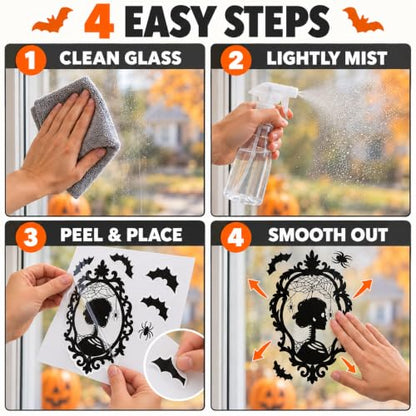 Halloween Window Clings 9 Pack - Reusable Static Silhouette Decorations