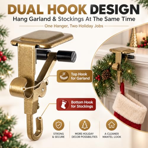Christmas Stocking & Garland Hanger for Fireplace Mantle Dual Hook Adjustable Support