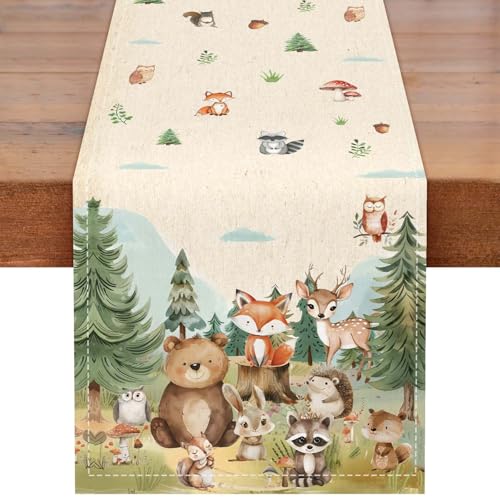 Woodland Animal Table Runner 13x72 Inches for Birthday Parties & Home Decor