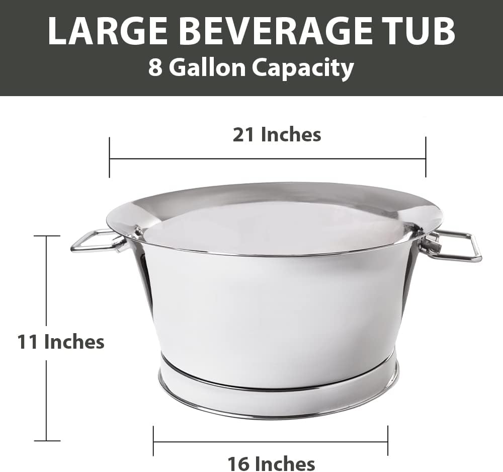 Sol Living Insulated Beverage Tub Large Ice Bucket with Handles Double Wall Stainless Steel Ice Bucket and Cooler for Wine, Drinks, Bar, Party, and Gift Beverage Cooler for Indoor and Outdoor Parties