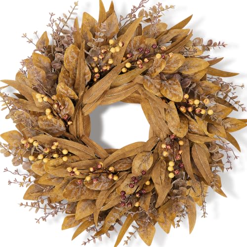 Fall Eucalyptus Wreath for Front Door - Autumn Decorations, Dried Leaf & Berry