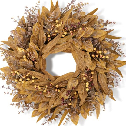 Fall Eucalyptus Wreath for Front Door - Autumn Decorations, Dried Leaf & Berry