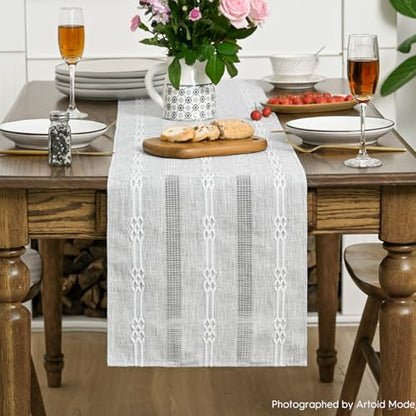 Grey Farmhouse Embroidered Table Runner - 13x120 Inch Seasonal Kitchen Decor
