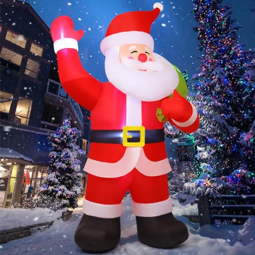 9ft Inflatable Christmas Santa with Shakeable Arm & LED Lights - Yard Decor