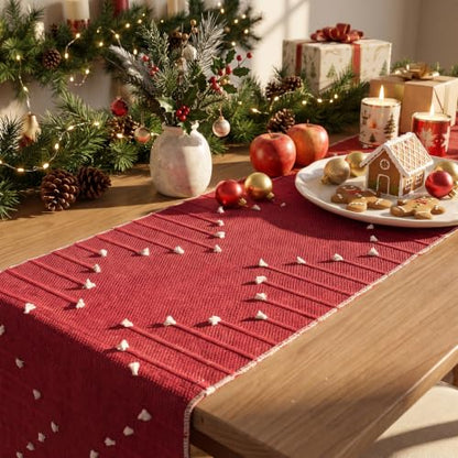 Red Farmhouse Rustic Cotton Woven Table Runner 12x36 Inch for Holiday & Home Decor