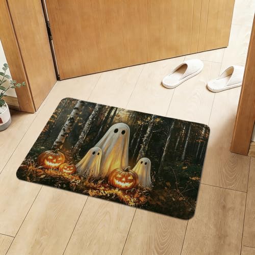 Rustic Halloween Bathroom Mat - Vintage Forest Ghost with Jungle Ghost Variation
