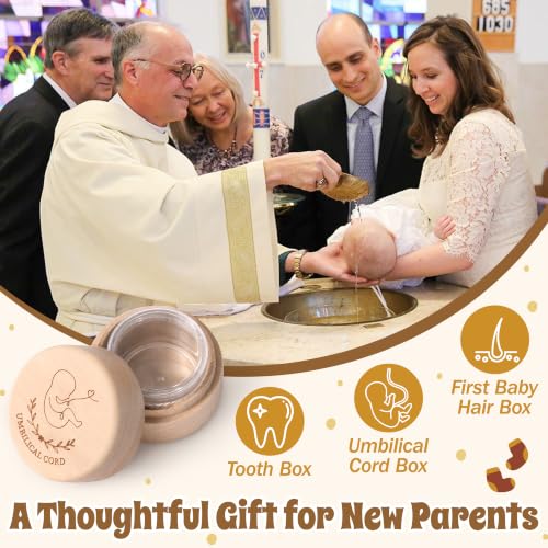 Baby Umbilical Cord Keepsake Box with Transparent Inner Container Wooden Memorial Case for Newborn