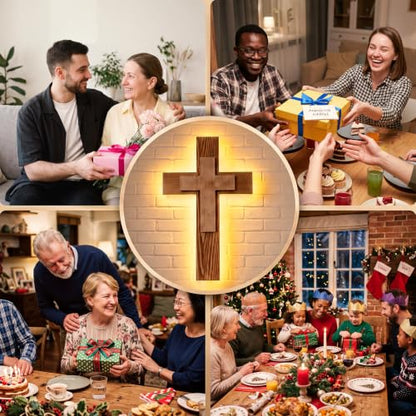 Mifoci Lighted Wooden Wall Cross Double Layer Christian Decoration