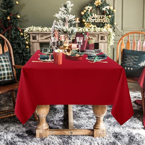 Sancua Rectangle Tablecloth 60 x 102 Inch - Christmas Red, Polyester