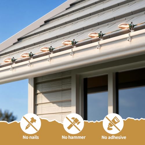50 Metal Christmas Light Clips Silver for Roof, Gutter, Shingle, C9 Bulbs