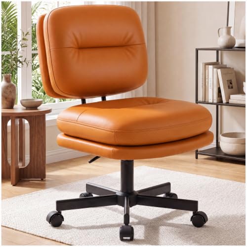 Brown Small Home Office Desk Chair with Lumbar Support & Wheels
