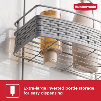 Rubbermaid Hanging Shower Caddy Gray Rust-Resistant Bath Organizer with Shelves & Hooks