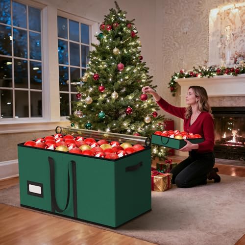Large Christmas Ornament Storage Box with Adjustable Dividers - Holds 128 Ornaments