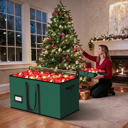 Large Christmas Ornament Storage Box with Adjustable Dividers - Holds 128 Ornaments