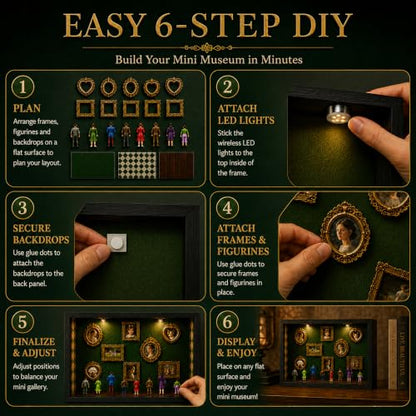 DIY Mini Museum Shadow Box Kit with Gold Frames & Figurines for Personalized Photo Display