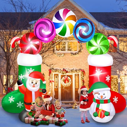 7.8FT Christmas Inflatable Archway with Santa Snowman & LED Lights - Yard Decor