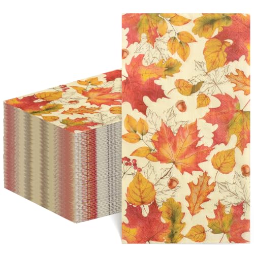 Fall Thanksgiving Maple Leaves Napkins - 60 Pack Autumn Decor Disposable Hand Towels