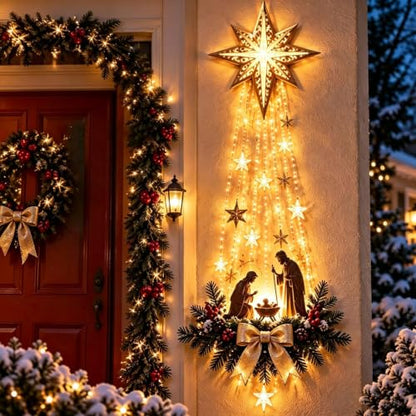 Lighted Nativity Bethlehem Star Wall Decor with Warm LED Lights - Gold, 1 Piece