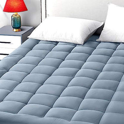 EASELAND Twin Size Mattress Pad Pillow Top Mattress Cover Quilted Fitted Mattress Protector Single 8-21" Deep Pocket Cooling Mattress Topper (39x75 Inches, Dusty Blue)