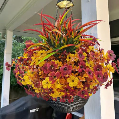 Artificial Fall Flowers Set - UV Resistant Autumn Mums for Outdoors, 12 Bundles Fall Colors