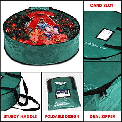 ProPik Christmas Wreath Storage Bag - Heavy-Duty Tear Resistant Container with Handles | 36” x 8” (Green)