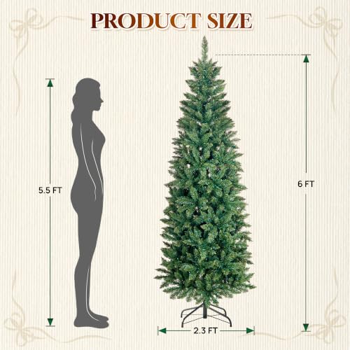 6 Ft Prelit Pencil Christmas Tree with RGBW Lights - App Control, Green