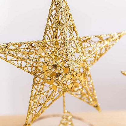 10-Inch Gold Christmas Tree Topper Star Holiday Decoration Glitter Metal