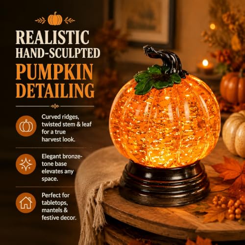 Halloween Pumpkin Snow Globe with Warm Orange LED Light - 2PCS - Variation 2