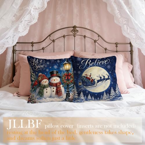 Christmas Navy Blue Pillow Cover 18x18 Double-Sided Santa & Snowmen Variant