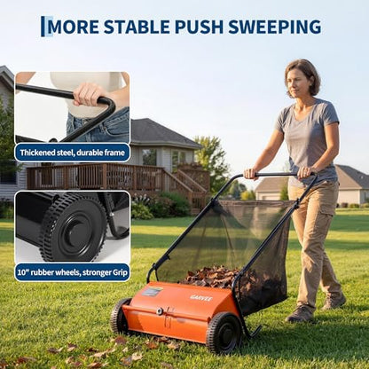 Orange Garvee 26-Inch Push Lawn Sweeper with 7Cu.ft Leaf & Grass Hopper Bag