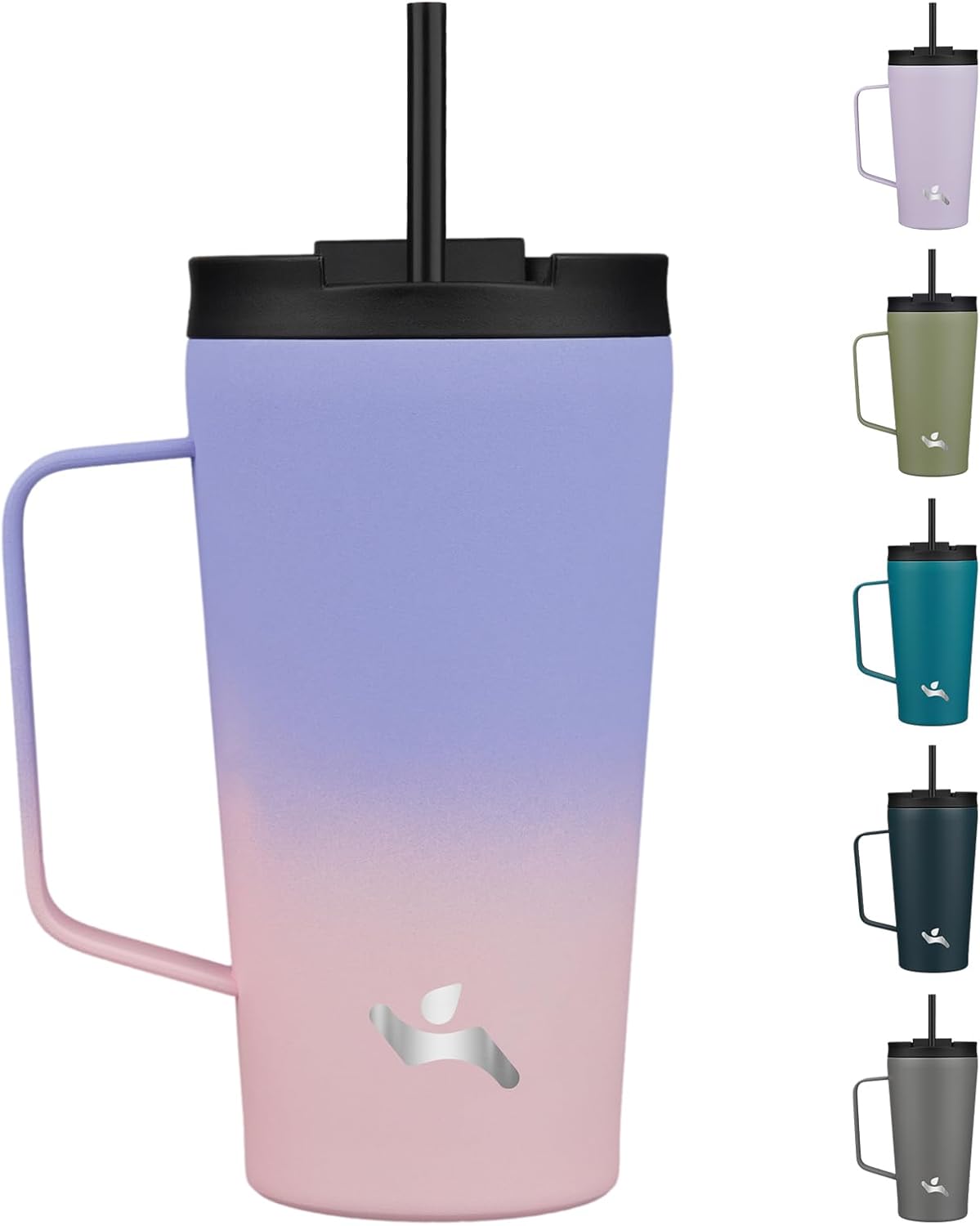 Skiennix Insulated Tumbler - 18 OZ Travel Coffee Mug with Handle & Straw | Pastel Sunset Design
