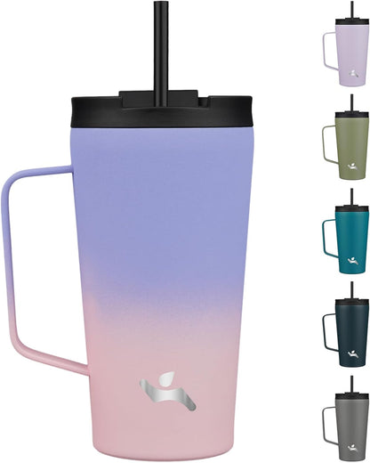 Skiennix Insulated Tumbler - 18 OZ Travel Coffee Mug with Handle & Straw | Pastel Sunset Design