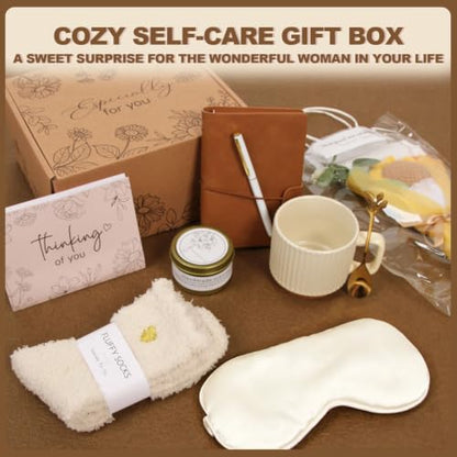 Brown Birthday Gift Basket for Women with Coffee Mug, Sunflower & Self-Care Items