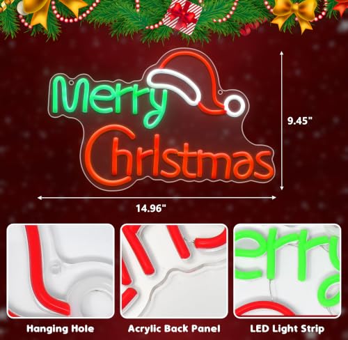 LED Neon Sign Christmas Wall Light with Santa Hat - USB Powered Decor