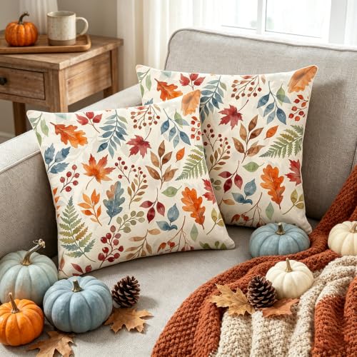 Autumn Maple Leaf Fall Pillow Covers 20x20 Inch Set of 2 Farmhouse Thanksgiving Decor