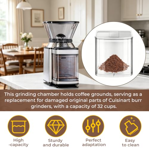Coffee Grinder Replacement Chamber with Lid for Cuisinart DBM-8P1