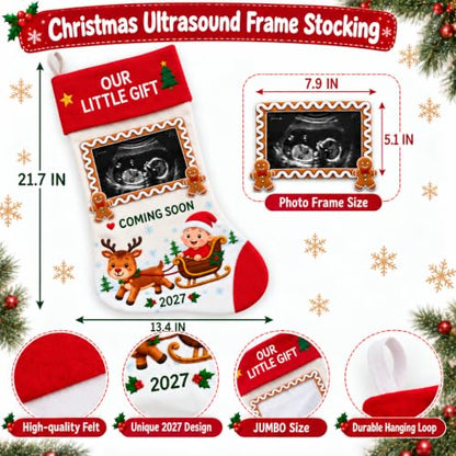 Christmas Pregnancy Ultrasound Stocking with Photo Frame & Countdown Strip