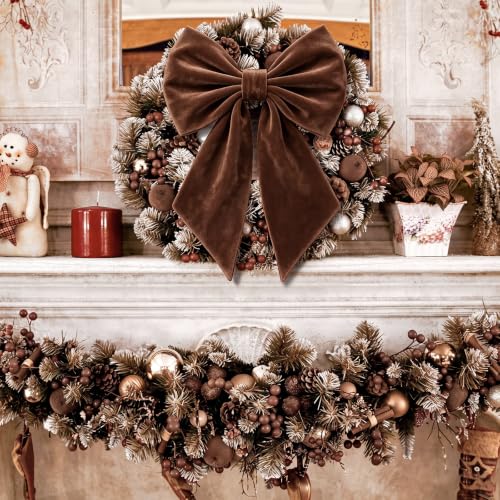 Dark Brown Velvet Christmas Bow 22 Inch Tree Topper - Janinka Variation