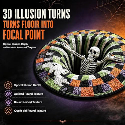 Halloween 3D Vortex Rug Ghost Skeleton Candy Corn Optical Illusion Non Slip Home Decor