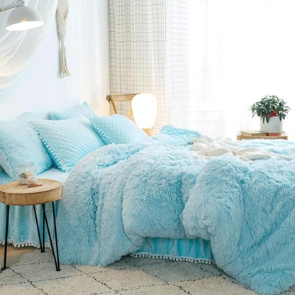 Blue Faux Fur Comforter Cover Set King Variation of This Listing