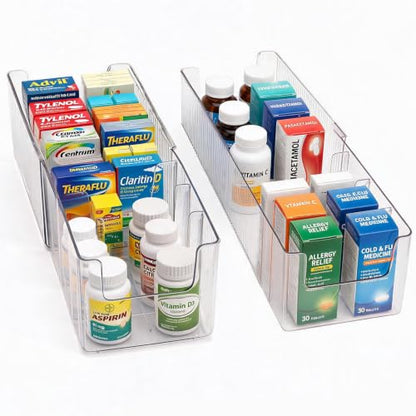 Clear Expandable Medicine Cabinet Organizer 2 Pack with Removable Dividers