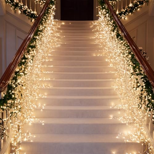 Staircase Curtain Lights 23.6ft with 576 LEDs, 8 Modes, USB & 110V Compatible