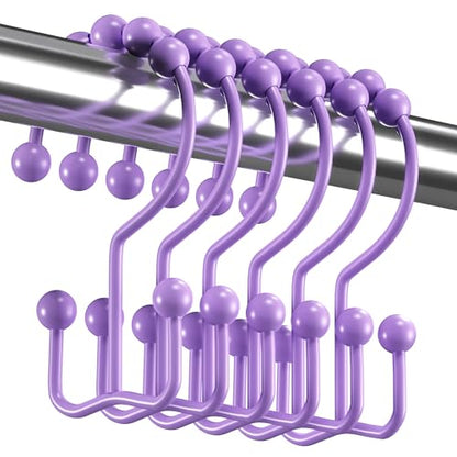 Titanker Shower Curtain Hooks Rings, Rust-Resistant Metal Double Glide Shower Hooks for Bathroom Shower Rods Curtains, Set of 12 Hooks - Lavender