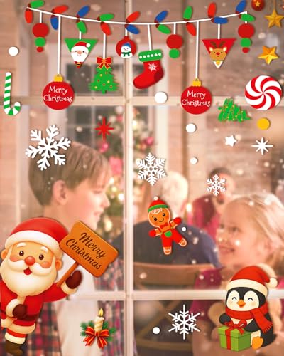 Christmas Window Clings - 9 Sheets 162 Pcs Santa Reindeer Snowman Holiday Decorations - Variation of This Listing