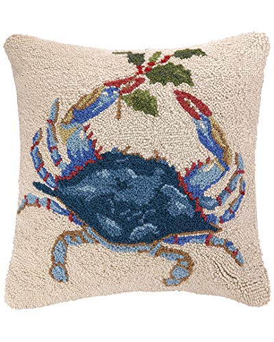 Xmas Blue Crab Hook Throw Pillow 18 Inch Coastal Holiday Decor